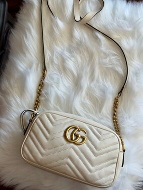 Gucci Cream Quilted GG Marmont Crossbody Bag